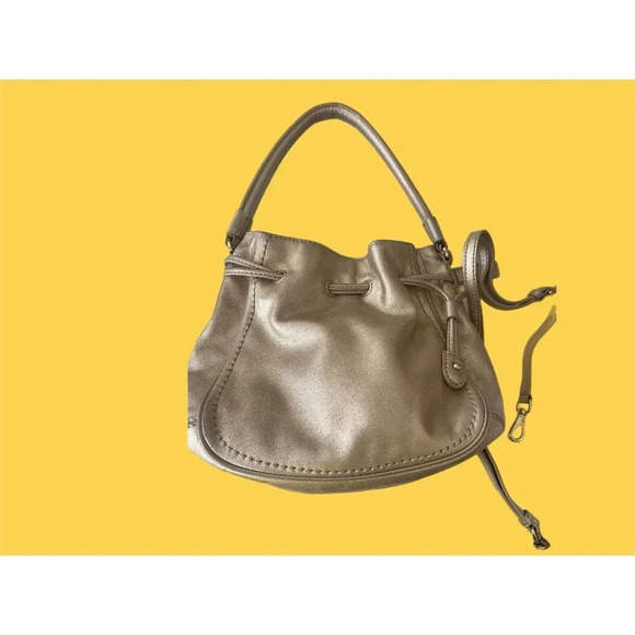 Cole Haan Denny Drawstring Soft Gold Leather Shoulder Bag NWOT Excellent - Picture 3 of 8